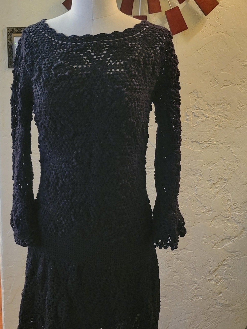 Arden B. Black Crochet Knit Dress - Black Shimmer